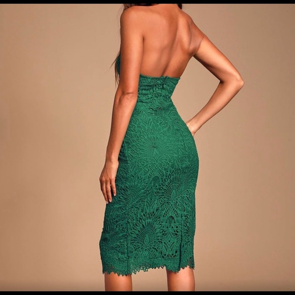 Lulus Lucky in Lace Emerald/Forest Green Lace Halter Midi Dress - Picture 2 of 13